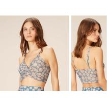 Top fashion MC Poa Olho Grego brisa, com alça regulável, trespassado na frente e forro interno