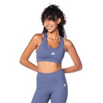 Top Feminino Adidas Treino Suporte Médio Azul/Branco