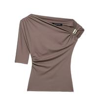 Top Feminino Assimétrico Ombro a Ombro Com Drapeado Estilo Bustiê Sexy Para Praia