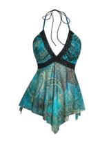 Top feminino BEAUDRM com estampa de leopardo, frente única, sem encosto, azul azul-petróleo Top feminino BEAUDRM com estampa de leopardo, frente única, sem encosto, azul azul-petróleo