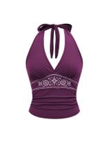 Top feminino BEAUDRM Western Cowgirl Boho Halter Purple Top feminino BEAUDRM Western Cowgirl Boho Halter Purple