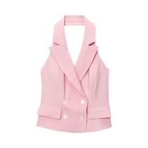 Top Feminino Casual De Verão, Ajuste Slim, Sem Costas, Decote Halter, Sem Mangas, Conjunto De Moda