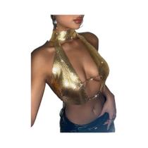 Top Feminino Com Lantejoulas Metálicas E Correntes, Estilo Europeu Americano, Sensual E Arrojado, Top Feminino Com Lantejoulas Metálicas E Correntes, Estilo Europeu Americano, Sensual E Arrojado,