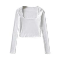 Top feminino com nervuras e gola quadrada e manga comprida Top feminino com nervuras e gola quadrada e manga comprida