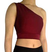 Top Feminino Cropped Regata Um Ombro Liso Mula Manca Suplex Pp ao Plus Size