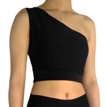 Top Feminino Cropped Regata Um Ombro Liso Mula Manca Suplex Pp ao Plus Size