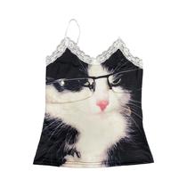 Top Feminino De Verão Com Renda E Costas Abertas Estilo Y2K Retrô Americano Com Estampa E Alças