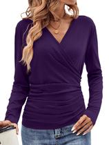 Top feminino EasyGala, envoltório, manga comprida, decote em V profundo, 2026, roxo Top feminino EasyGala, envoltório, manga comprida, decote em V profundo, 2026, roxo