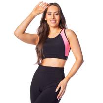 Top Feminino Estilo do Corpo Gym Brilho Preto/rosa