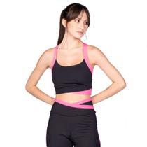 Top Feminino Estilo do Corpo Powerfit Recortes Preto/rosa