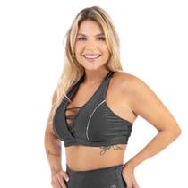 Top Feminino Fitness Academia Alças Largas Decote Trançado