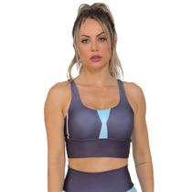 Top Feminino Fitness Black Stripes Preto Azul