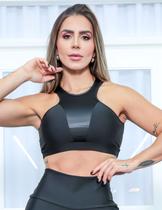 Top Feminino Fitness com Recortes em Tela e Cirrê sem Bojo - Fitmoda