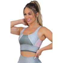 Top Feminino Fitness Space Silver Cinza Rosa