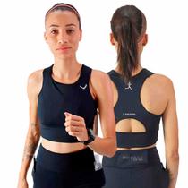 Top Feminino Indrills para Corrida atletismo Academia Treino All Black Preto