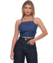 Top Feminino Jeans Cropped Amarração Razon Jeans