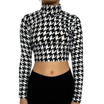 Top Feminino Manga Longa Gola Alta Justo Estampas Sortidas Suplex PP ao Plus Size