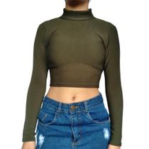 Top Feminino Manga Longa Gola Alta Justo Liso Malha Crepe Pp ao Plus Size