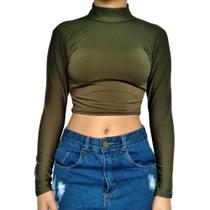 Top Feminino Manga Longa Gola Alta Justo Liso Suplex Pp ao Plus Size