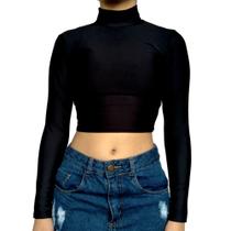 Top Feminino Manga Longa Gola Alta Justo Liso Suplex Pp ao Plus Size