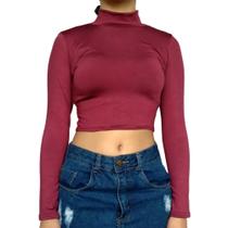 Top Feminino Manga Longa Gola Alta Justo Liso Suplex Pp ao Plus Size Top Feminino Manga Longa Gola Alta Justo Liso Suplex Pp ao Plus Size
