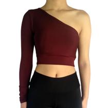 Top Feminino Manga Longa Um Ombro Só Mula Manca Liso Suplex Pp ao Plus Size