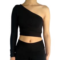 Top Feminino Manga Longa Um Ombro Só Mula Manca Liso Suplex Pp ao Plus Size