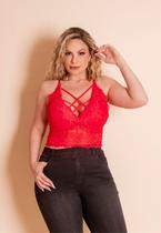 Top Feminino Plus Size com Renda e Tiras Cruzadas Top Feminino Plus Size com Renda e Tiras Cruzadas