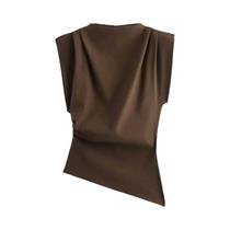 Top Feminino Retrô Slim Assimétrico Com Zíper E Decote O, Colete Curto Y2K Para O Verão