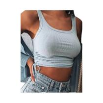 Top Feminino Sem Mangas Franzido High Street Casual Moda Amarração Verão Fitness Tanque