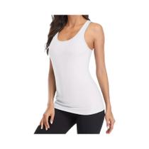 Top feminino sem mangas monocromático com gola redonda, colete multifuncional, top casual de treino