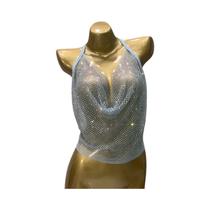 Top Feminino Sexy Com Strass, Sem Costas, Estilo Corset, Moda Verão 2023, Peplum