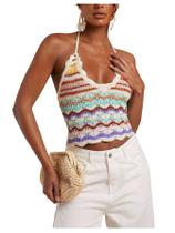 Top feminino SOLY HUX Colorblock Listrado Tricotado em Crochê Top feminino SOLY HUX Colorblock Listrado Tricotado em Crochê