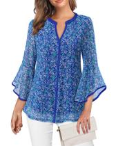 Top feminino VALOLIA, elegante, casual, manga 3/4, tamanho plus size, azul