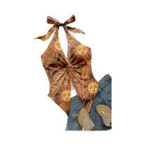 Top Feminino Vintage Com Estampa De Sol, Ajuste Slim, Alça Halter, Ideal Para Primavera, Verão E