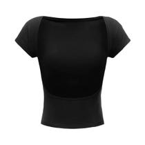 Top Feminino Y2K Sem Costas - Manga Curta, Gola Redonda e Cor Sólida