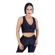 Top Fitness Academia Bojo Removível Feminino Cirrê 3d Preto