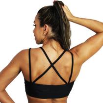 Top fitness academia com alças finas cruzadas preto