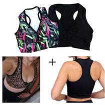 Top Fitness Academia com Bojo Modelo Nadador 2 Unidades: Liso + Estampado