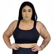 Top Fitness Alça Larga Elástico Preto