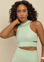 Top Fitness Canelado com Recortes Laterais Verde Ciano Basic Pro