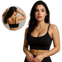 Top Fitness Corrida Bojo Removível Tecido Premium Preto Básico Top Fitness Corrida Bojo Removível Tecido Premium Preto Básico