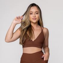 Top Fitness Feminino Bojo Textura Canelado Tiras Decote