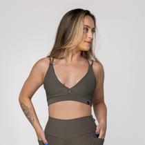 Top Fitness Feminino Bojo Textura Canelado Tiras Decote