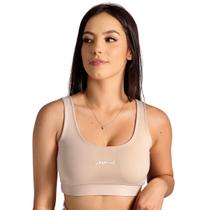 Top Fitness Feminino C/ Bojo Removível em Suplex Poliamida Nude Shine