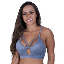 Top fitness feminino decote tiras bojo cirrê relevo poliamida cleo-orbis