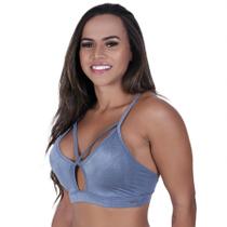 Top fitness feminino decote tiras bojo cirrê relevo poliamida cleo-orbis