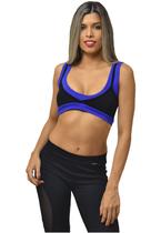 Top Fitness Feminino Nadador Preto com Alças Duplas Neon
