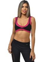 Top Fitness Feminino Nadador Preto com Alças Duplas Neon