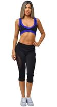 Top Fitness Feminino Nadador Preto com Alças Duplas Neon